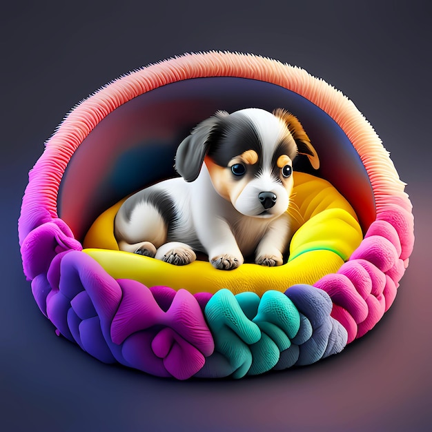 Photo cute dog sitting in a dog bed