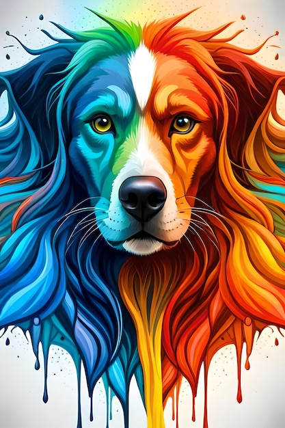 다채로운 페인트의 귀여운 강아지 스플래쉬 아트 초상화 포스터 스플래시 스타일