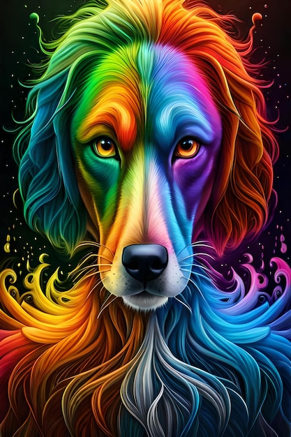 Cute dog splash art portrait poster splash style of colorful paint