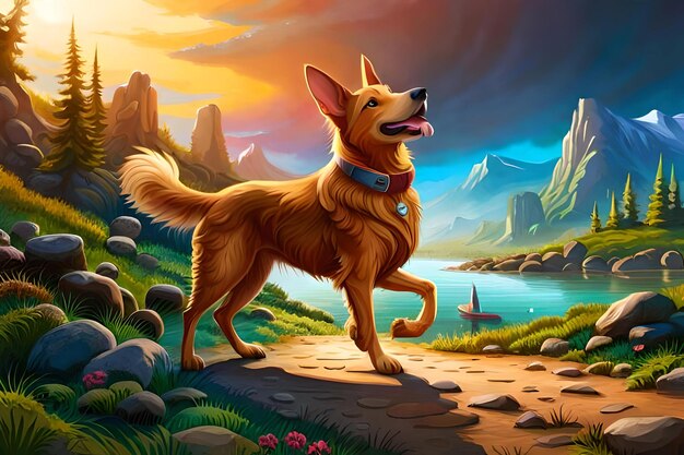 다채로운 페인트의 귀여운 강아지 스플래쉬 아트 초상화 포스터 스플래시 스타일