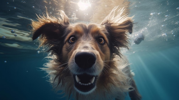 Cute dog swimming Illustration AI GenerativexA