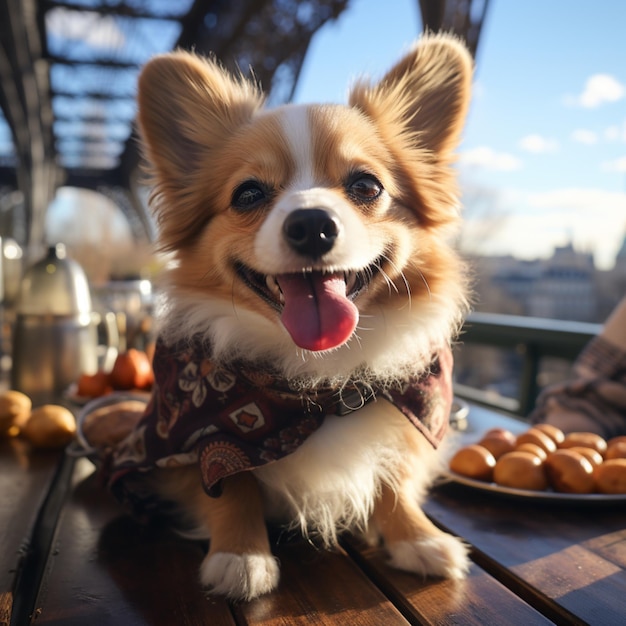 テーブルの上の可愛い犬