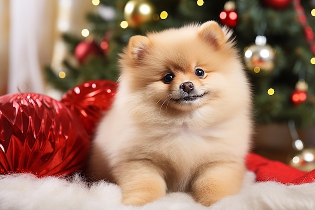 クリスマス帽子をかぶった可愛い犬 クリスマスコンセプト