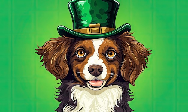 Photo cute dog wearing patrick day hat banner with copy space