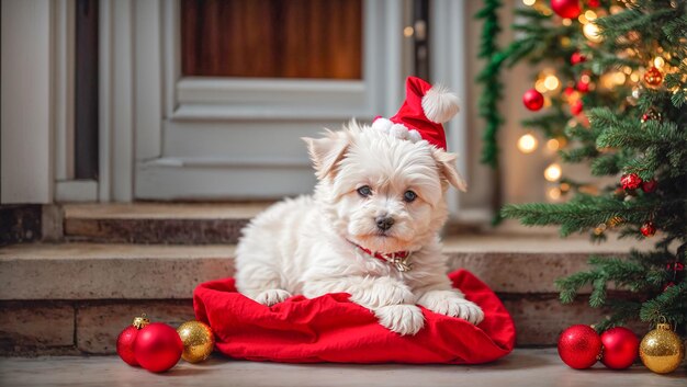 cute dog wearing santa hat