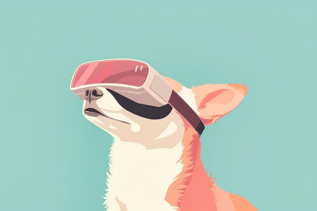 Photo cute dog wearing virtual reality goggles on blue background