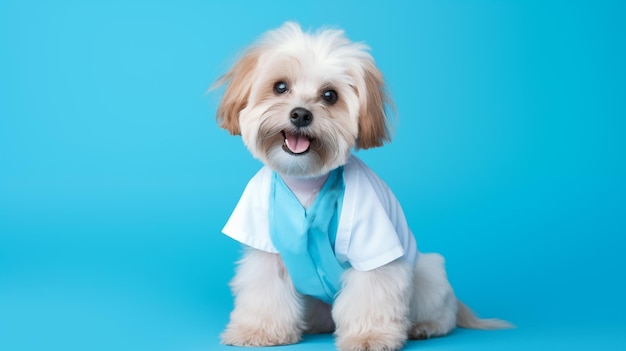 파란 바탕에  셔츠를 입은 귀여운 개 스튜디오  애완동물 상점 수의사 클리닉의 커버 디자인