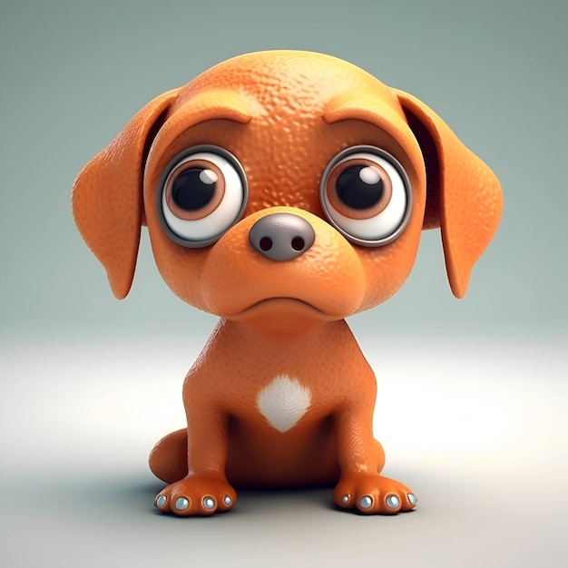 Cute dog with big eyes sitting on the floor 3d illustration