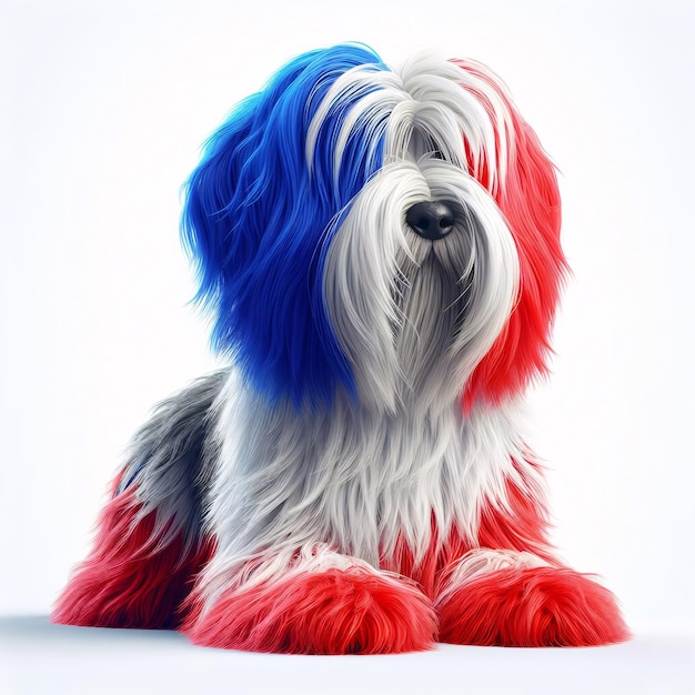 색 배경 에 분리 된 파란색 과 빨간색 머리카락 을 가진 귀여운 개