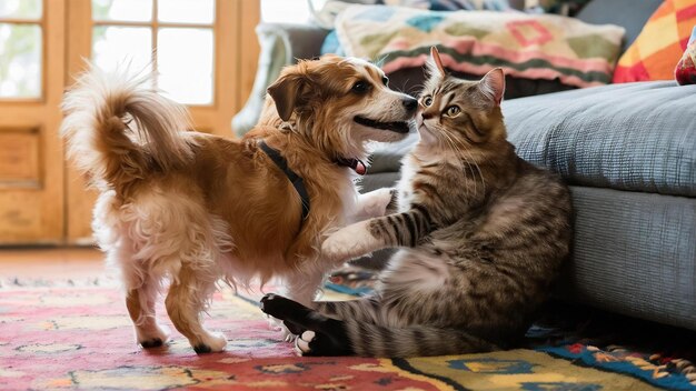 Cute dog with cat friend