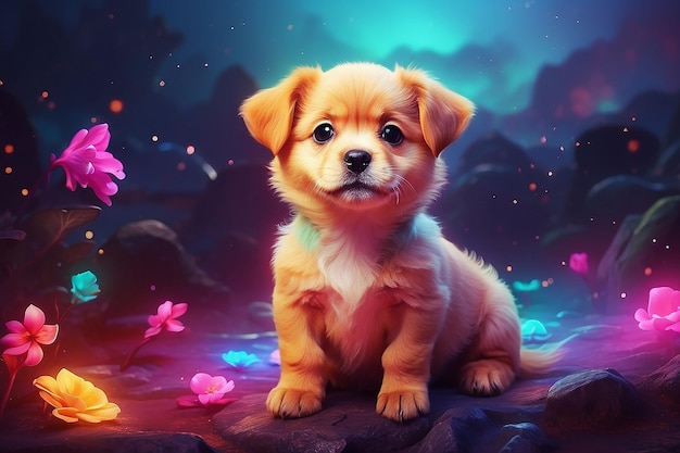 Photo cute dog with fantasy color