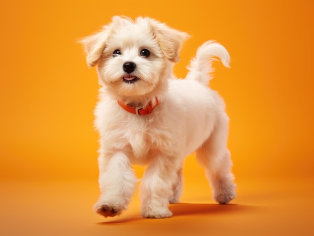 Cute dog with glasses studio photo with plain background