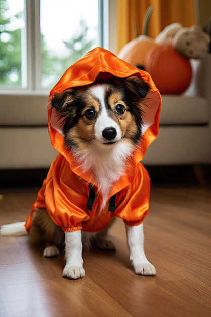 Photo cute dog with halloween costume seasonal party generative ai