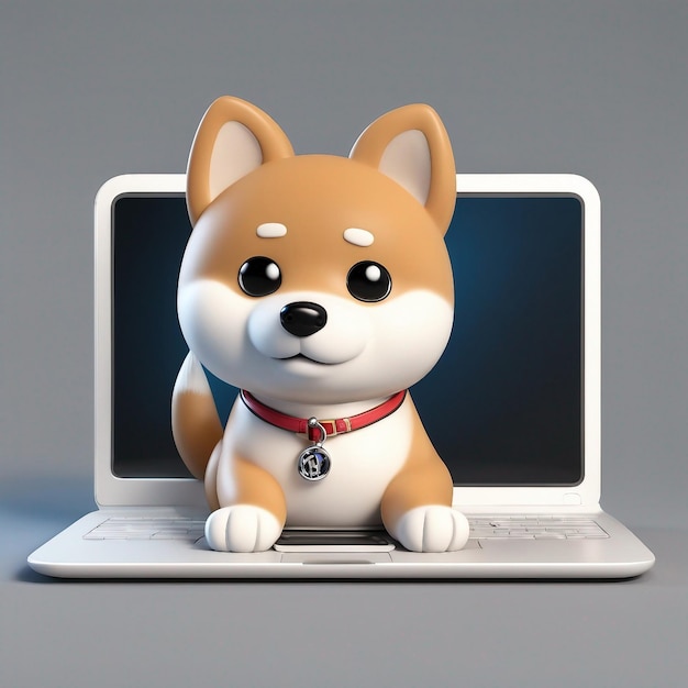 Cute dog with laptop cartoon icon illustration