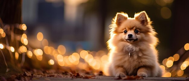 写真 魔法の光を持つ可愛い犬