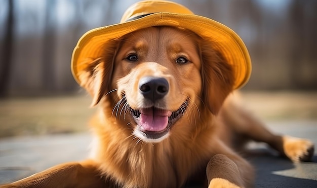 A cute dog with orange hat