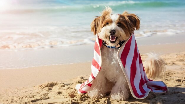 Cute dog with a towel