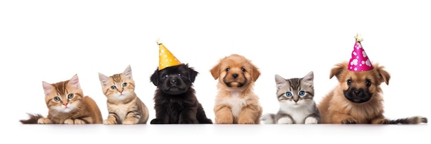 Cute dogs and cats on birthday banner