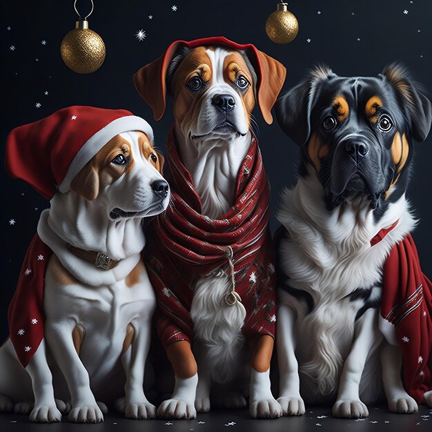 Cute Dogs Celebrating Merry Christmas Party Background Dogs in Christmas