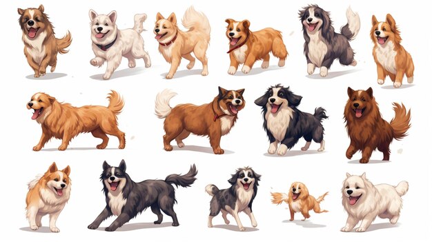 Photo cute dogs illustration white background