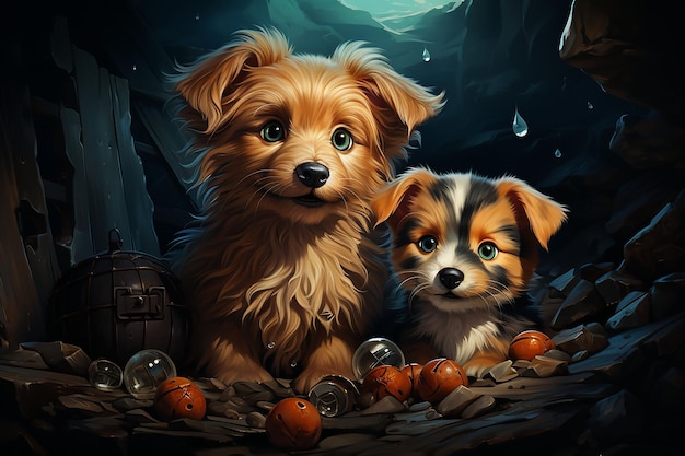 cute dogs under water AI generated