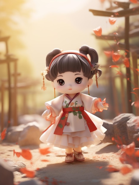 Cute doll of baby girl dressed in Chinese generative AI