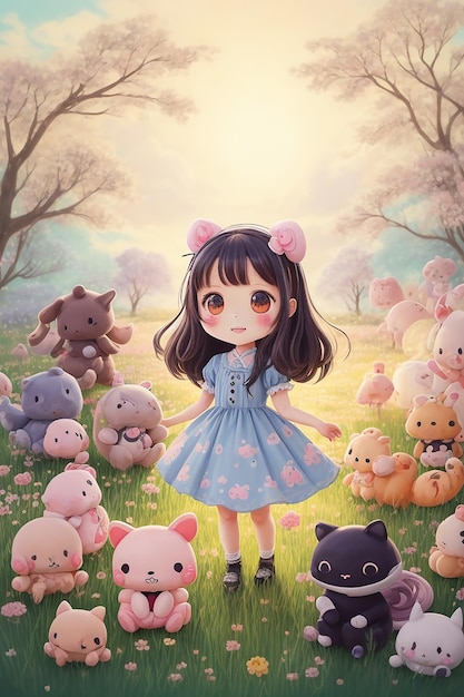 Cute doll girl character picture ai generated