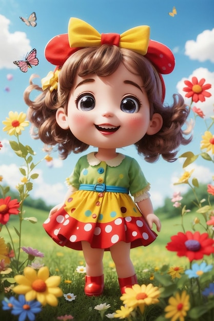 cute doll with green and red cloths