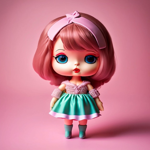 Cute doll with pink hair