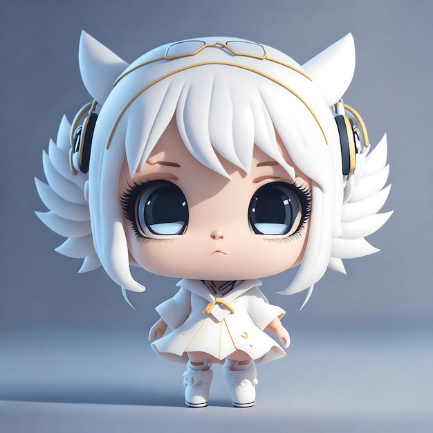 A cute doll with white hair and a white face generative ai