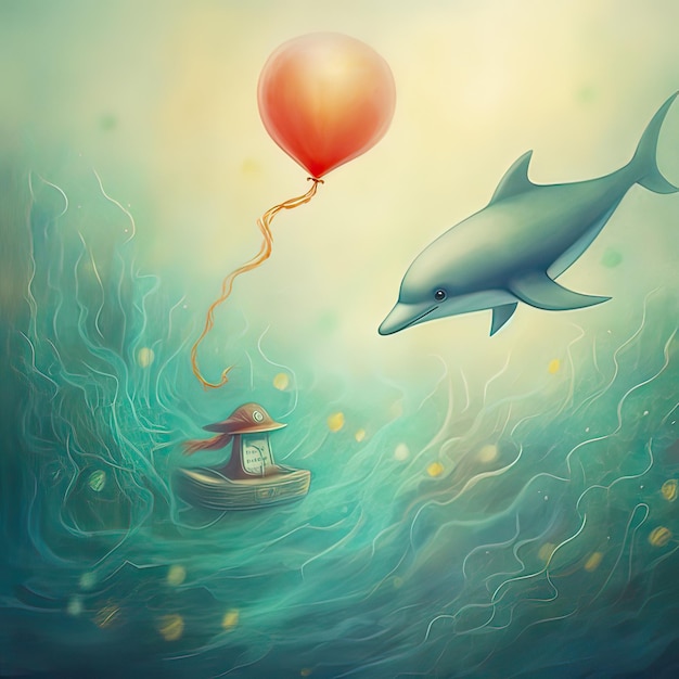 Детская книжная иллюстрация милых дельфинов Генеративный AI