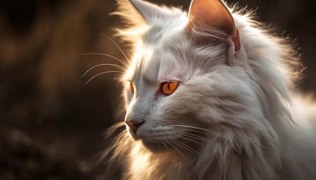 Cute domestic cat with fluffy fur sitting outdoors staring alertly generated by artificial intelligence