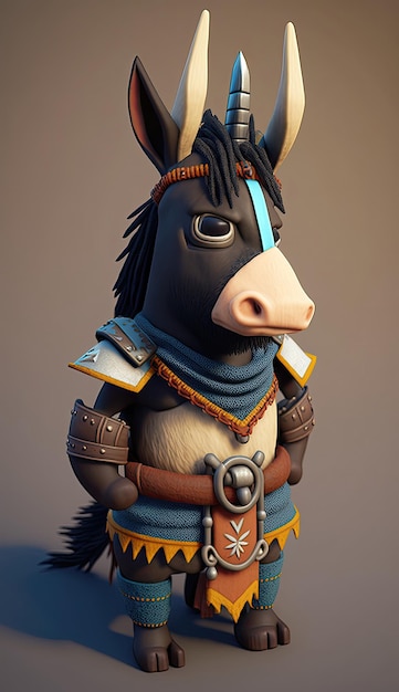 Cute Donkey Animal Warrior 3D-spelmodel generatieve AI