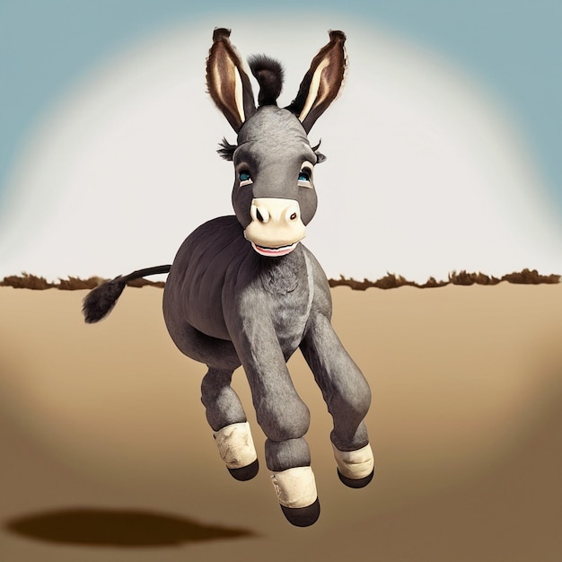 Photo a cute donkey running and playing smiling