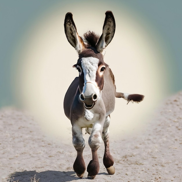 A cute donkey running and playing smiling