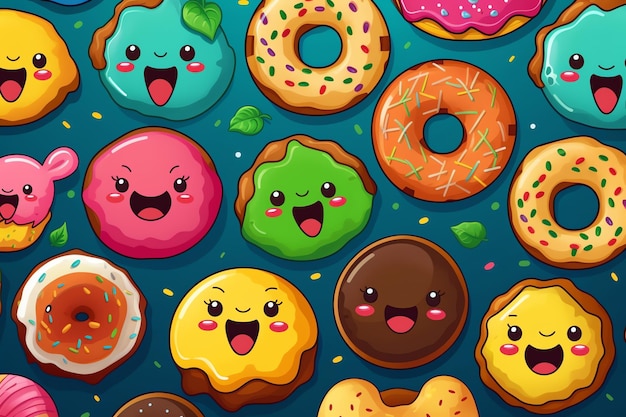 cute donut cartoon colorful wallpaper