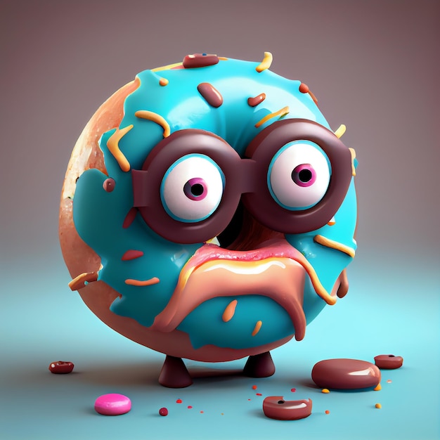 Cute donut character 3D rendering