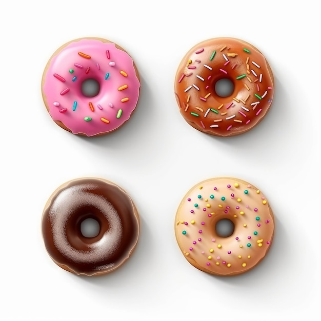 사진 귀여운 도넛 아이콘 팩 4 미니멀리스트 2d 흰색 배경 아이콘