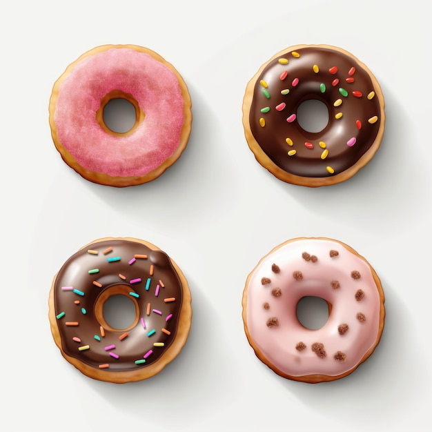 Cute Donut Icon Pack 4 Minimalistische 2d Pictogrammen Op Witte Achtergrond