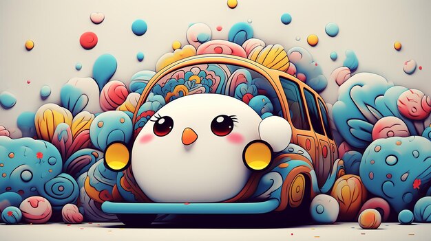 Photo cute doodle car generative ai