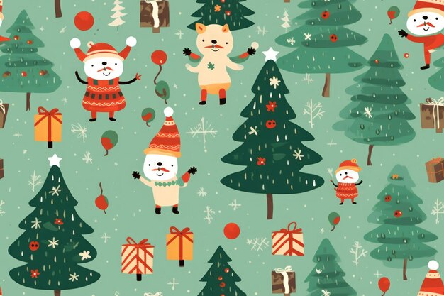 可愛いドゥードル クリスマステーマのパターン シームレスな背景