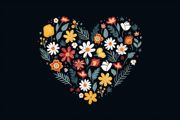 Cute doodle floral wreath in a heart shape