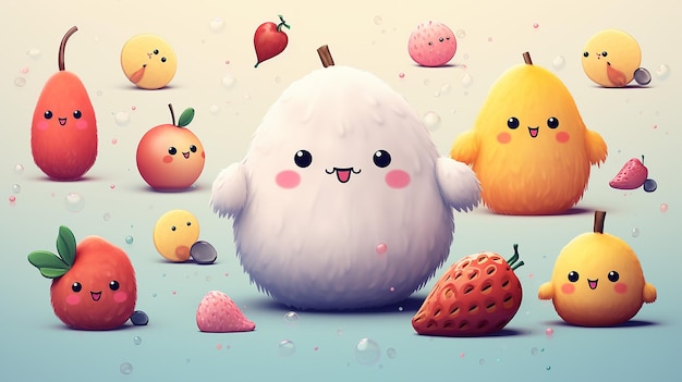 Photo cute doodle fruit generative ai