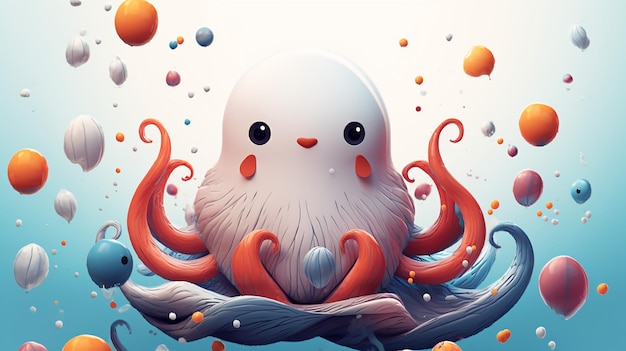 Cute doodle octopus generative ai