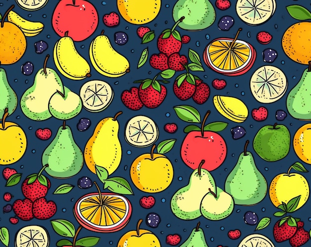 Photo cute doodle vector illustration fruit background seamless colorful doodle