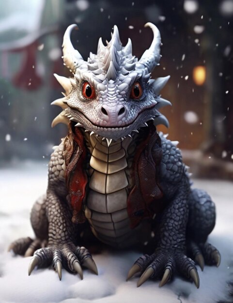 cute dragon in snowfall