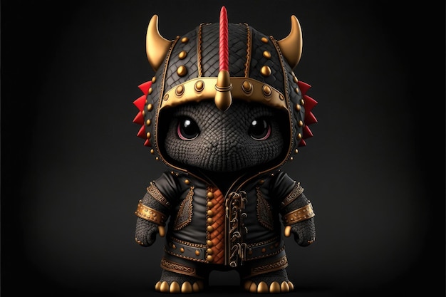 Cute dragon in warrior mascot costume on black background 12 Chinese zodiac signs horoscope concept