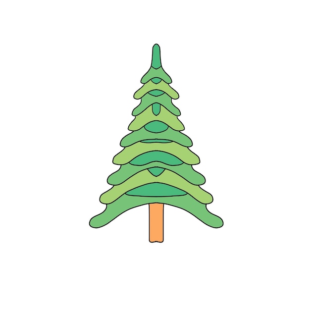 Cute drawn christmas tree spruce pine or fir xmas tree decorated with colored balls isolated on whit...