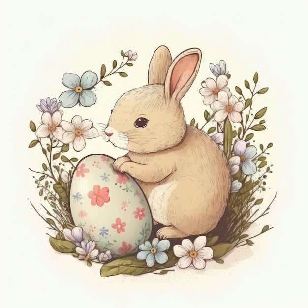 Cute drawn easter bunny Illustration Generative AI