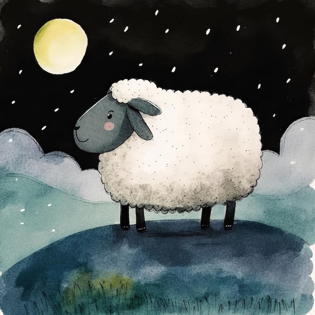 Cute dream sheep Illustration AI Generative